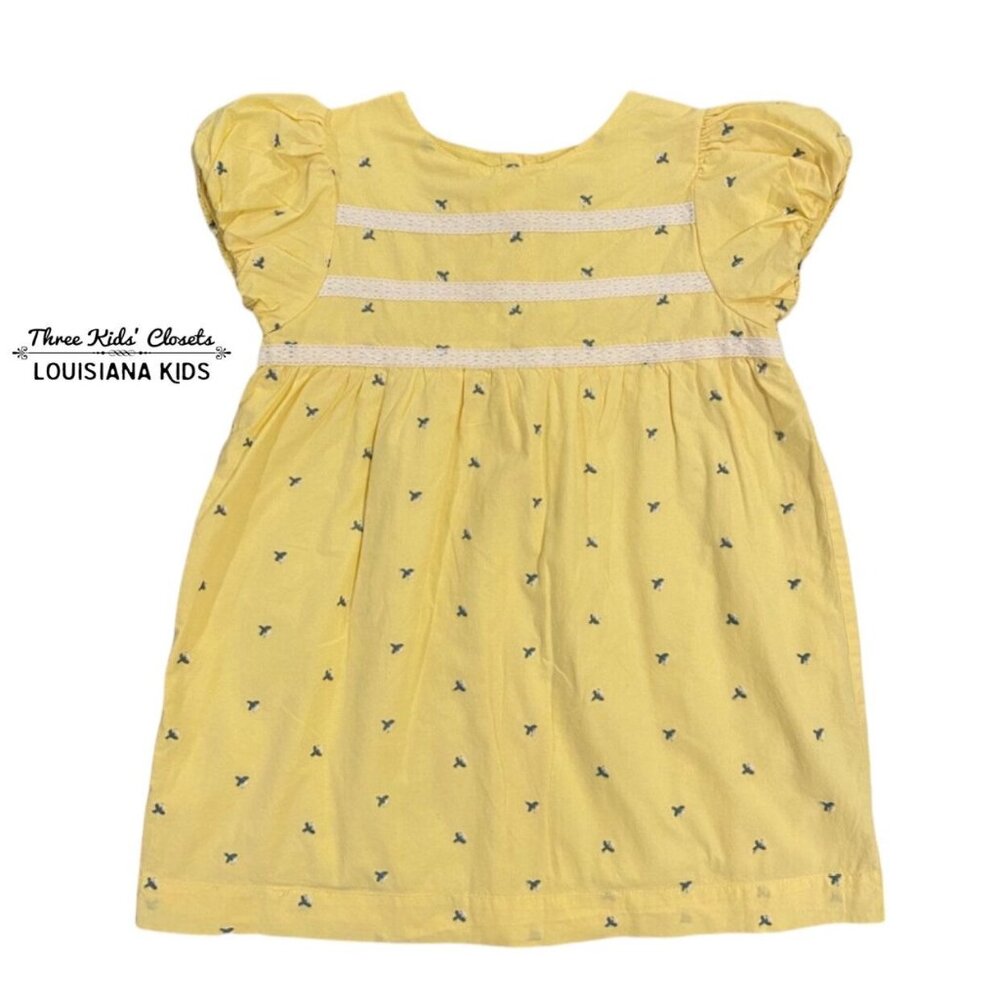 Baby Boden 18-24m Yellow Embroidered Rosebuds & Lace Dress